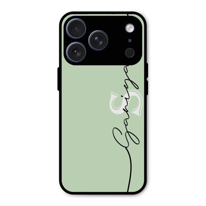 Personalized Initials Mint Green Glossy Metal Case Cover For iPhone 17 Pro