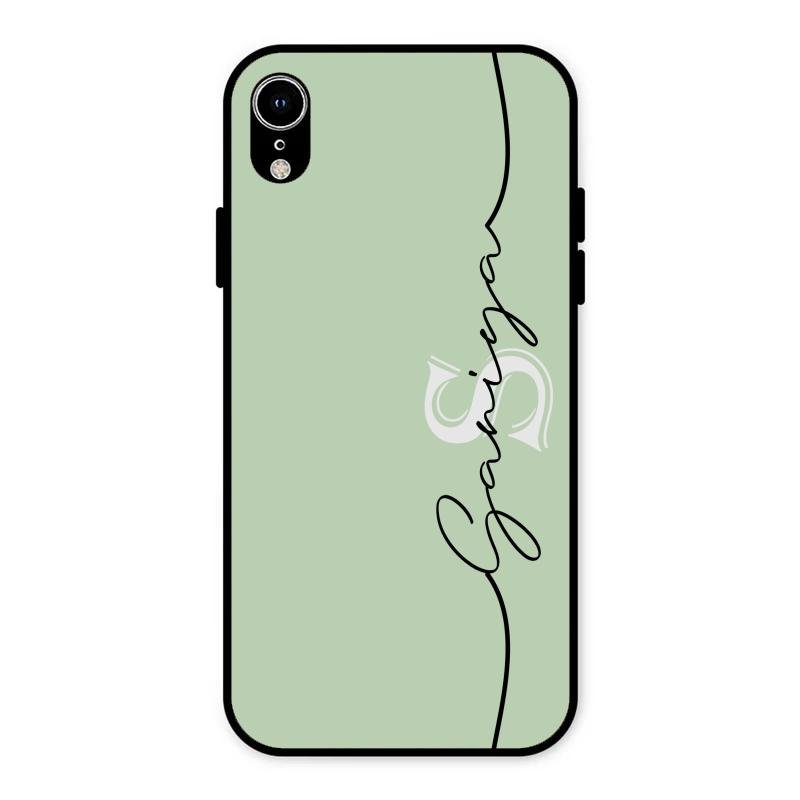 Personalized Initials Mint Green Glossy Metal Case Cover For iPhone XR