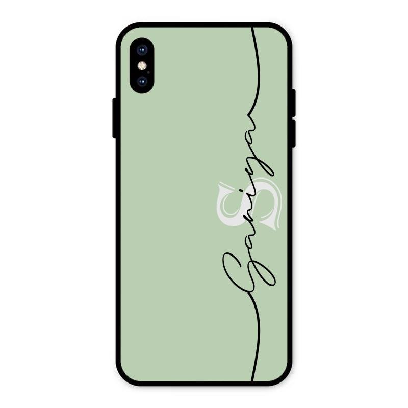 Personalized Initials Mint Green Glossy Metal Case Cover For iPhone XS Max