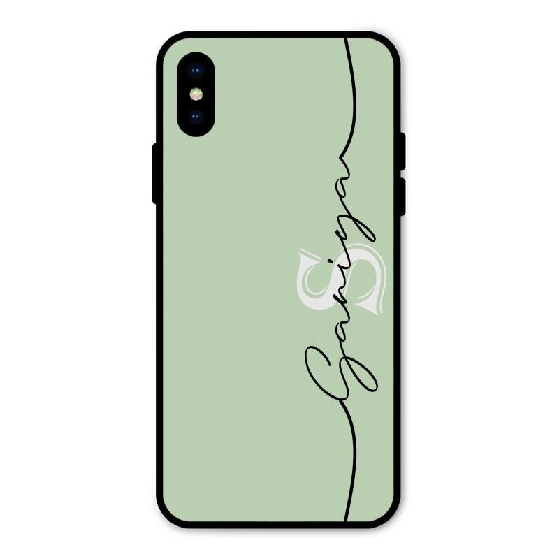 Personalized Initials Mint Green Glossy Metal Case Cover For iPhone XS
