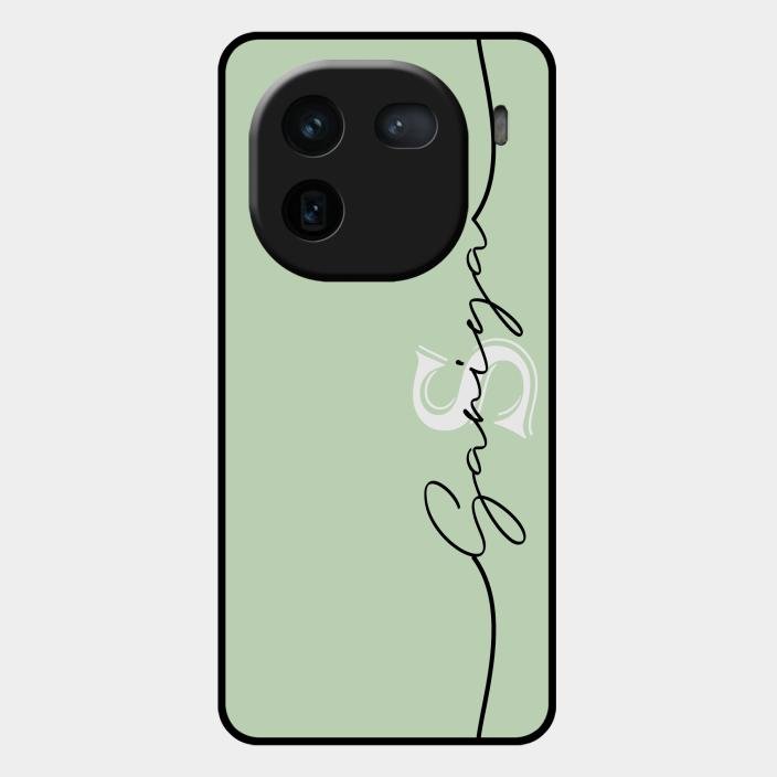 Personalized Initials Mint Green Glossy Metal Case Cover For Iqoo 12 5G