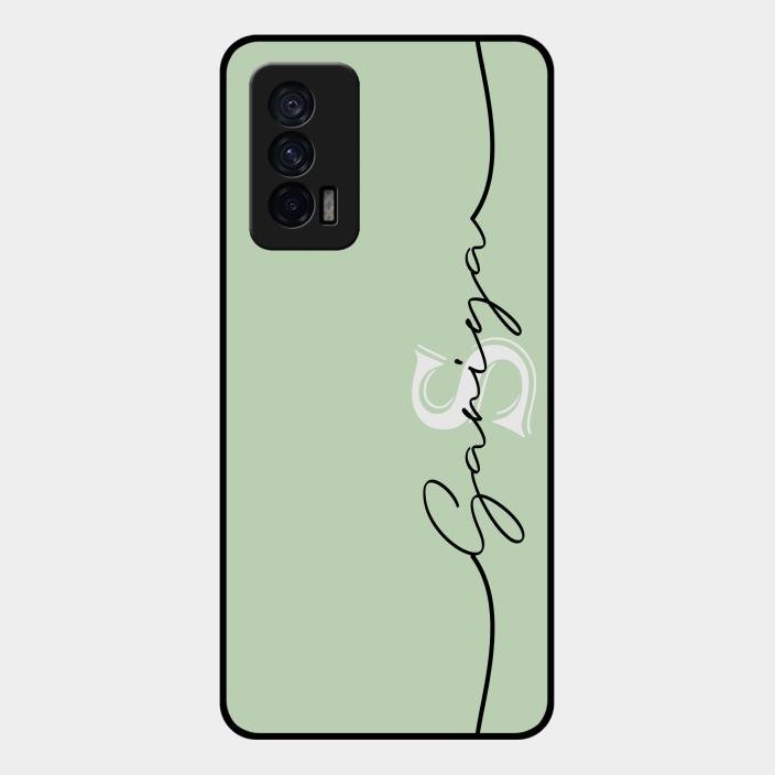 Personalized Initials Mint Green Glossy Metal Case Cover For Iqoo 7 5G