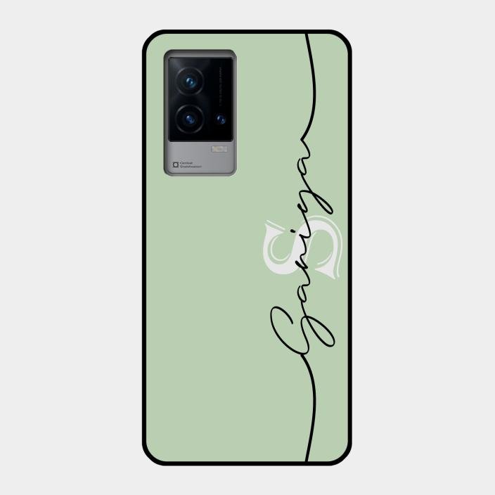 Personalized Initials Mint Green Glossy Metal Case Cover For Iqoo 9 5G