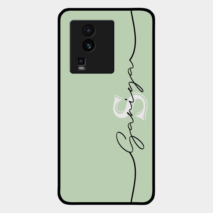 Personalized Initials Mint Green Glossy Metal Case Cover For Iqoo Neo 7 5G