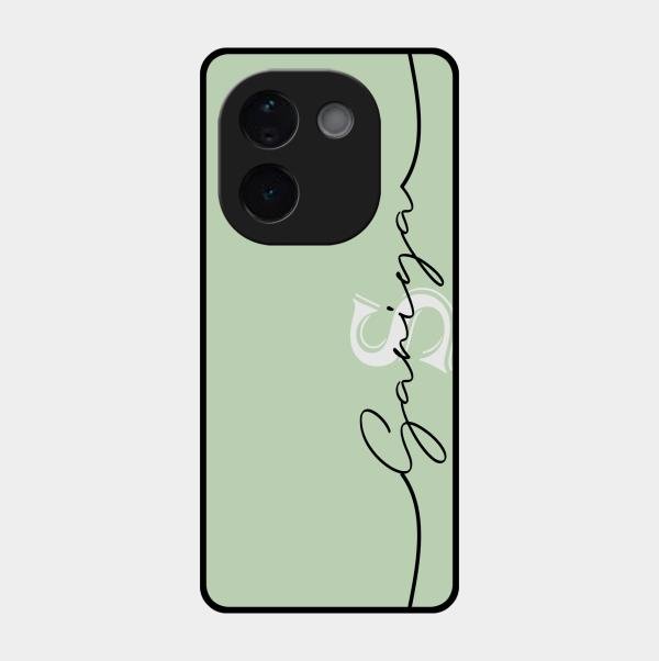 Personalized Initials Mint Green Glossy Metal Case Cover For Iqoo Z9S Pro 5G