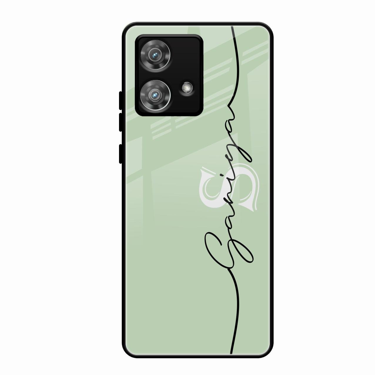Personalized Initials Mint Green Glossy Metal Case Cover For Motorola Edge 40 5G