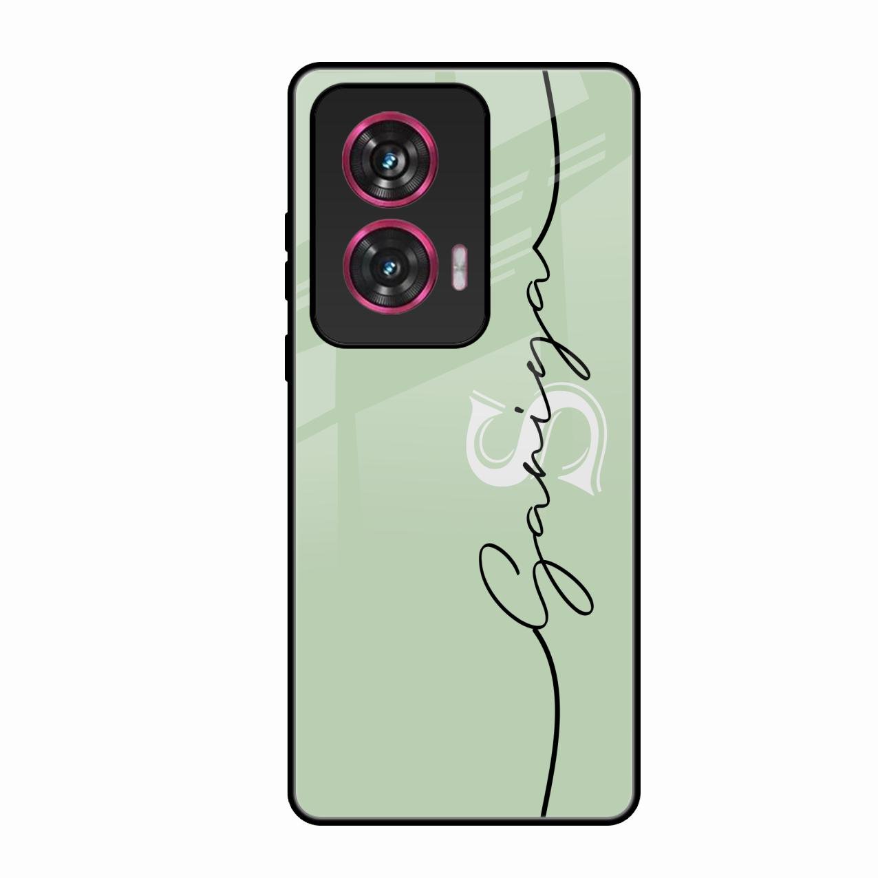 Personalized Initials Mint Green Glossy Metal Case Cover For Motorola Edge 50 Fusion 5G