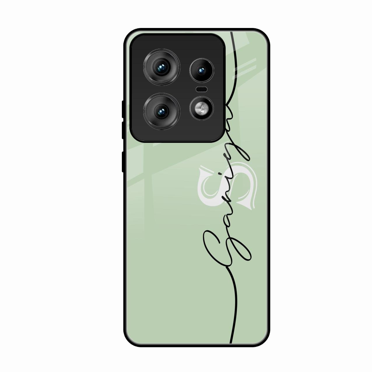 Personalized Initials Mint Green Glossy Metal Case Cover For Motorola Edge 50 Pro