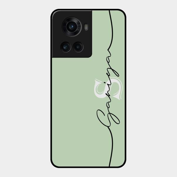 Personalized Initials Mint Green Glossy Metal Case Cover For Oneplus 10R 5G