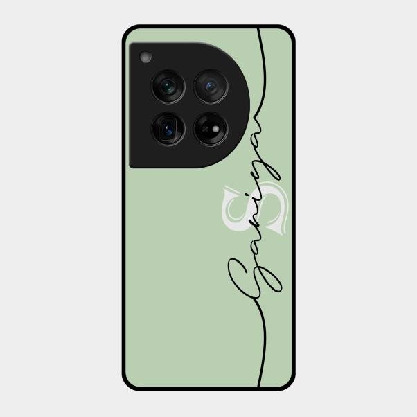 Personalized Initials Mint Green Glossy Metal Case Cover For Oneplus 12 5G