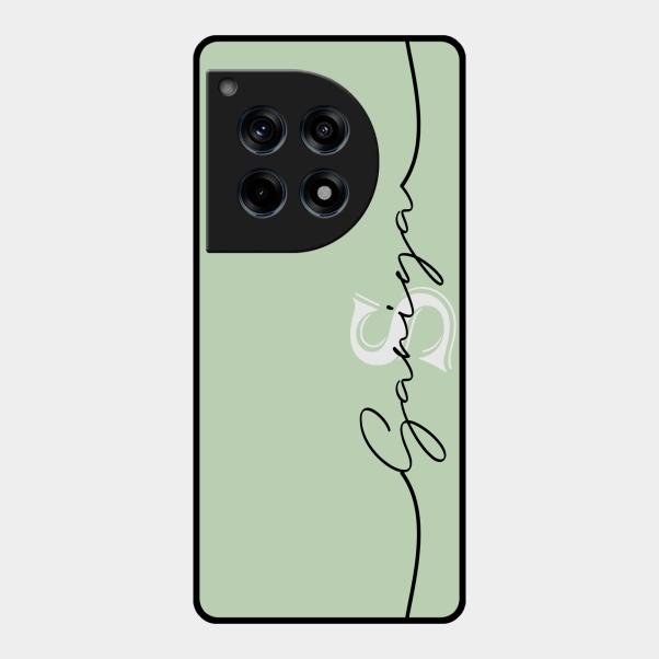 Personalized Initials Mint Green Glossy Metal Case Cover For Oneplus 12R 5G