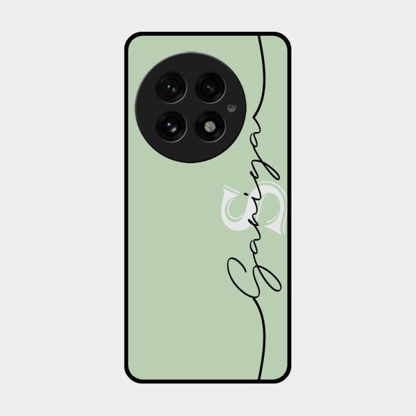 Personalized Initials Mint Green Glossy Metal Case Cover For Oneplus 13 5G
