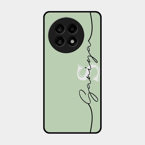 Personalized Initials Mint Green Glossy Metal Case Cover For Oneplus 13R 5G