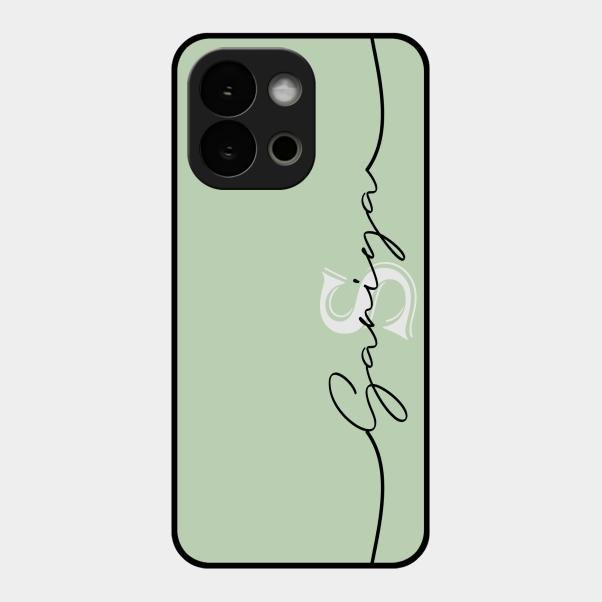 Personalized Initials Mint Green Glossy Metal Case Cover For Oneplus 13S 5G