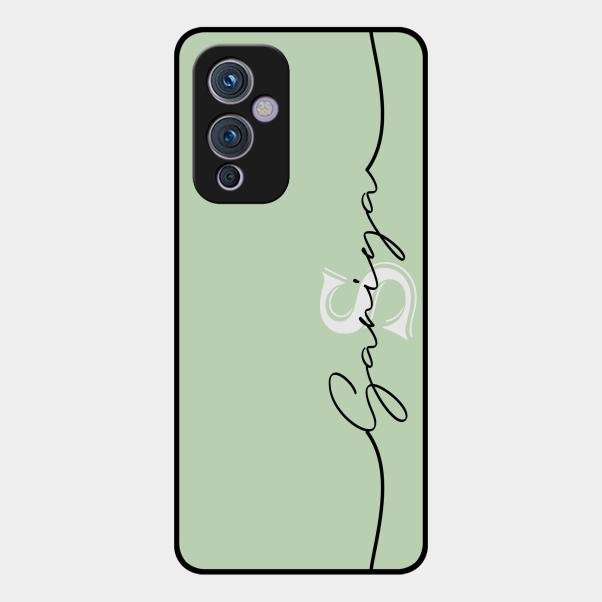 Personalized Initials Mint Green Glossy Metal Case Cover For Oneplus 9 5G