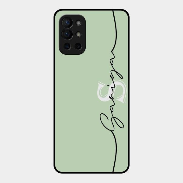 Personalized Initials Mint Green Glossy Metal Case Cover For Oneplus 9R 5G