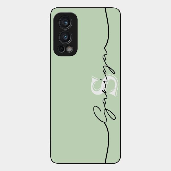 Personalized Initials Mint Green Glossy Metal Case Cover For Oneplus Nord 2 5G