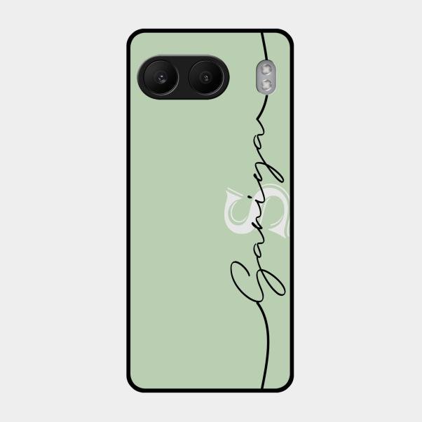 Personalized Initials Mint Green Glossy Metal Case Cover For Oneplus Nord 4 5G