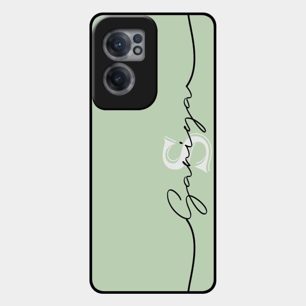 Personalized Initials Mint Green Glossy Metal Case Cover For Oneplus Nord Ce 2 5G