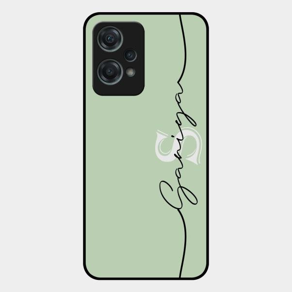 Personalized Initials Mint Green Glossy Metal Case Cover For Oneplus Nord Ce 2 Lite 5G