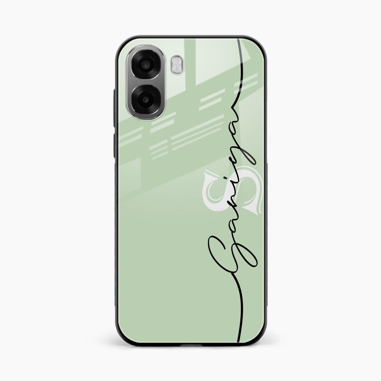 Personalized Initials Mint Green Glossy Metal Case Cover For Oppo A6X 5G