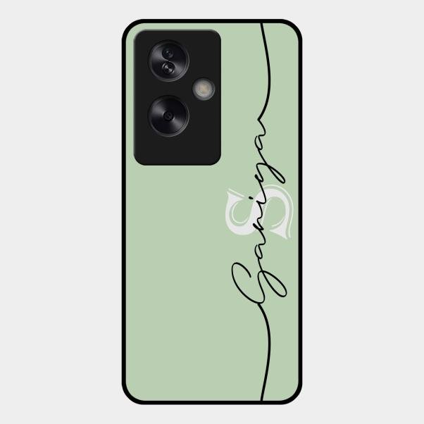 Personalized Initials Mint Green Glossy Metal Case Cover For Oppo A79 5G