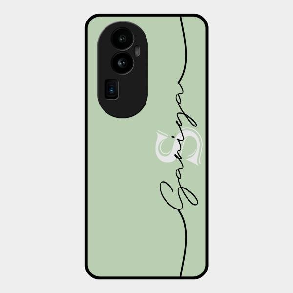 Personalized Initials Mint Green Glossy Metal Case Cover For Oppo Reno 10 Pro Plus 5G