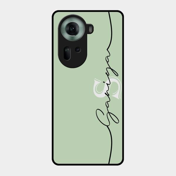 Personalized Initials Mint Green Glossy Metal Case Cover For Oppo Reno 11 5G