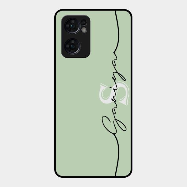 Personalized Initials Mint Green Glossy Metal Case Cover For Oppo Reno 7 5G