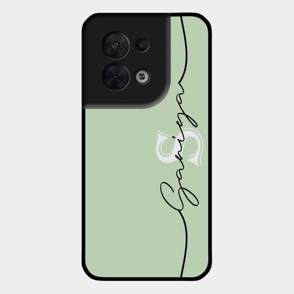 Personalized Initials Mint Green Glossy Metal Case Cover For Oppo Reno 8 5G