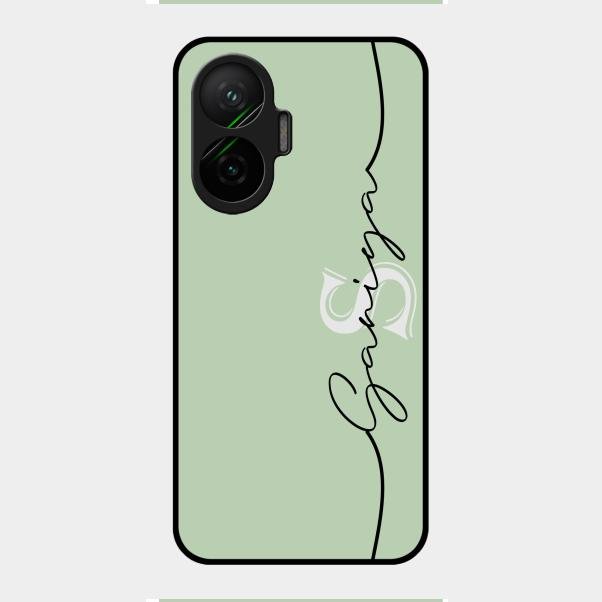 Personalized Initials Mint Green Glossy Metal Case Cover For Poco F7 5G