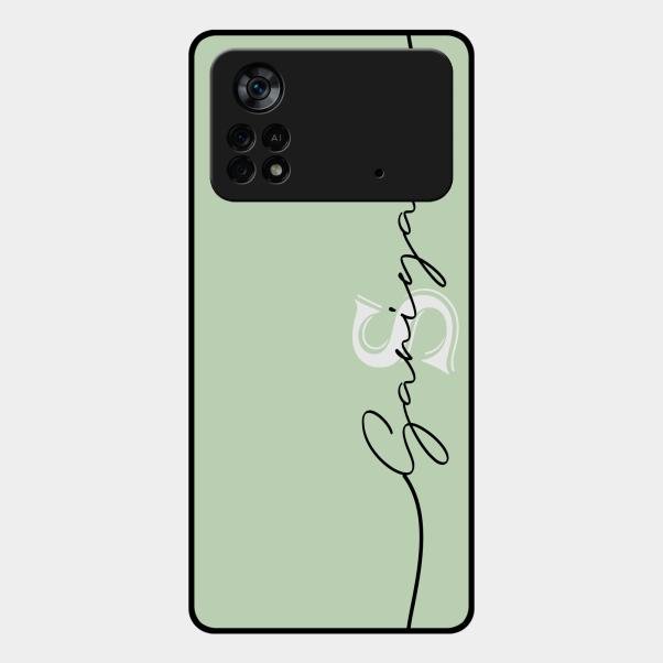 Personalized Initials Mint Green Glossy Metal Case Cover For Poco X4 Pro 5G
