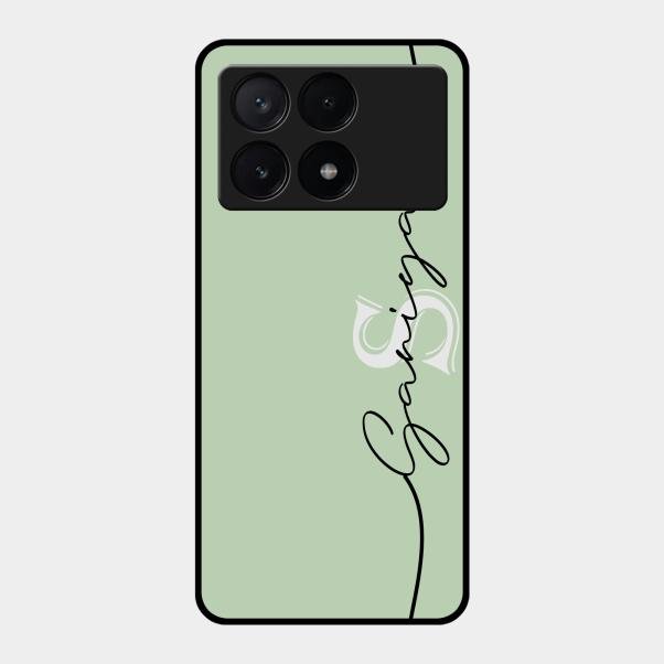 Personalized Initials Mint Green Glossy Metal Case Cover For Poco X6 Pro 5G