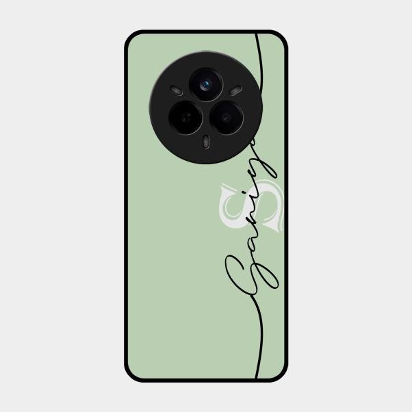 Personalized Initials Mint Green Glossy Metal Case Cover For Realme 14 Pro Plus 5G