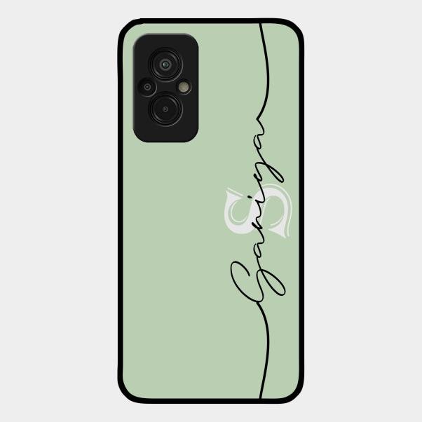 Personalized Initials Mint Green Glossy Metal Case Cover For Redmi 11 Prime 4G