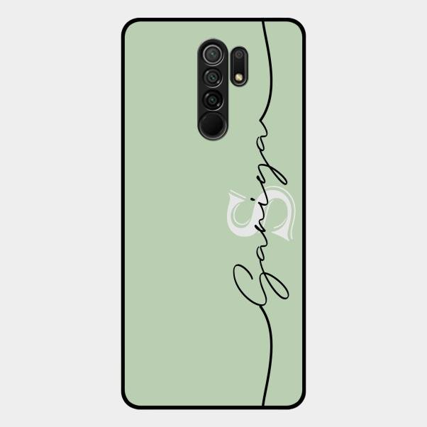 Personalized Initials Mint Green Glossy Metal Case Cover For Redmi 9 Prime