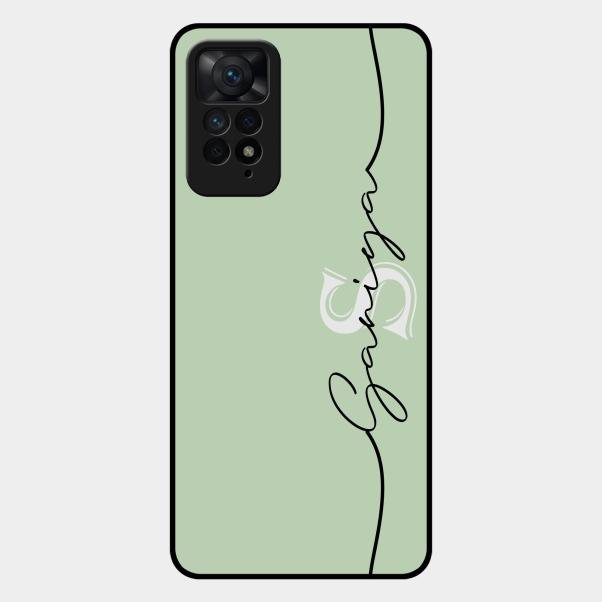 Personalized Initials Mint Green Glossy Metal Case Cover For Redmi Note 11 Pro Plus 5G