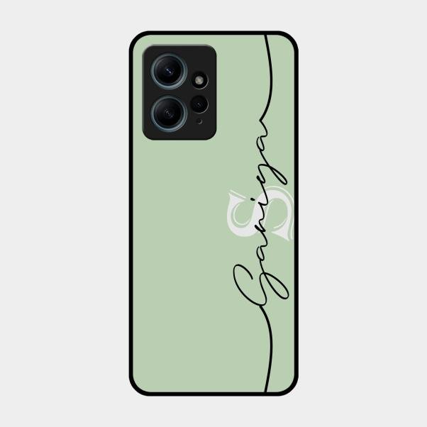 Personalized Initials Mint Green Glossy Metal Case Cover For Redmi Note 12 4G