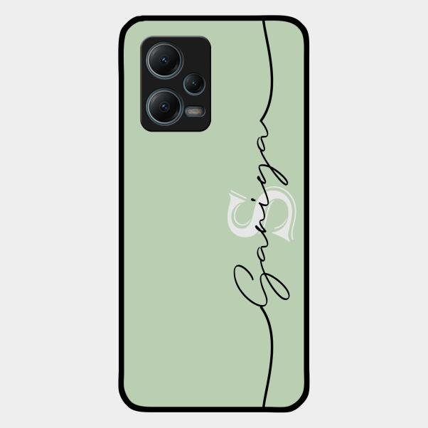 Personalized Initials Mint Green Glossy Metal Case Cover For Redmi Note 12 5G