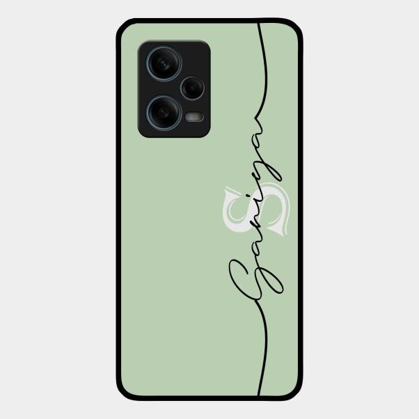 Personalized Initials Mint Green Glossy Metal Case Cover For Redmi Note 12 Pro 5G