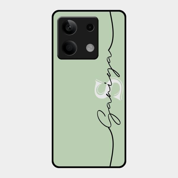 Personalized Initials Mint Green Glossy Metal Case Cover For Redmi Note 13 5G