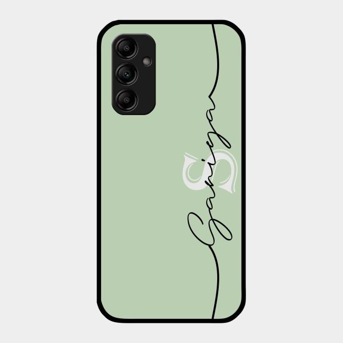 Personalized Initials Mint Green Glossy Metal Case Cover For Samsung Galaxy A14 5G