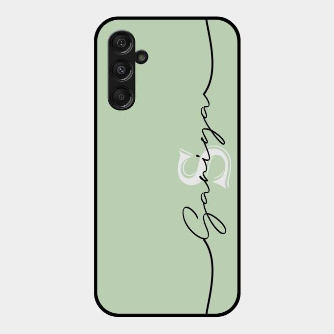 Personalized Initials Mint Green Glossy Metal Case Cover For Samsung Galaxy F34 5G