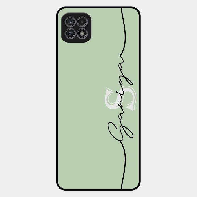 Personalized Initials Mint Green Glossy Metal Case Cover For Samsung Galaxy F42 5G