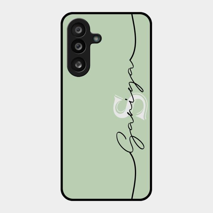 Personalized Initials Mint Green Glossy Metal Case Cover For Samsung Galaxy F56 5G