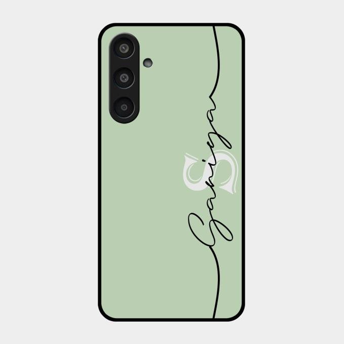 Personalized Initials Mint Green Glossy Metal Case Cover For Samsung Galaxy M35 5G