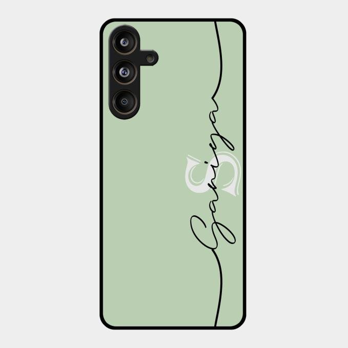 Personalized Initials Mint Green Glossy Metal Case Cover For Samsung Galaxy M55 5G