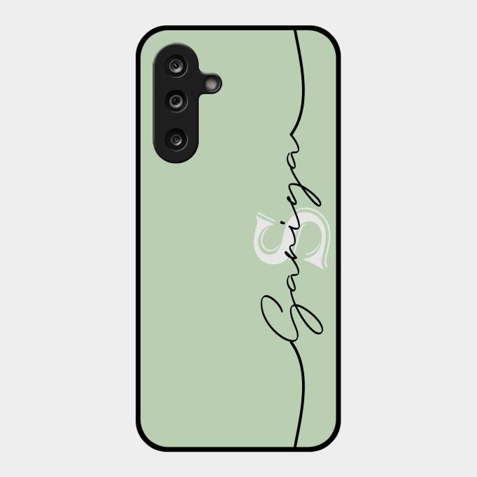 Personalized Initials Mint Green Glossy Metal Case Cover For Samsung Galaxy M55S 5G