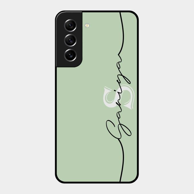 Personalized Initials Mint Green Glossy Metal Case Cover For Samsung Galaxy S21 Fe 5G