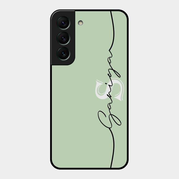 Personalized Initials Mint Green Glossy Metal Case Cover For Samsung Galaxy S22 5G